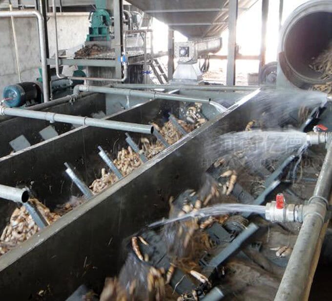 Picture of the  potatoes, cassava  cleaning process