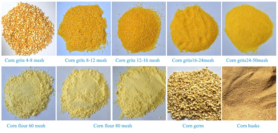 Finished product of corn (corn grits, corn flour, Corn germ and Corn husks.jpg